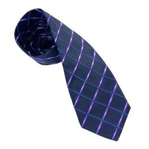 Robert Talbott Best of Class Tie Men's Navy Blue Purple Silk Cotton Necktie 3.5"